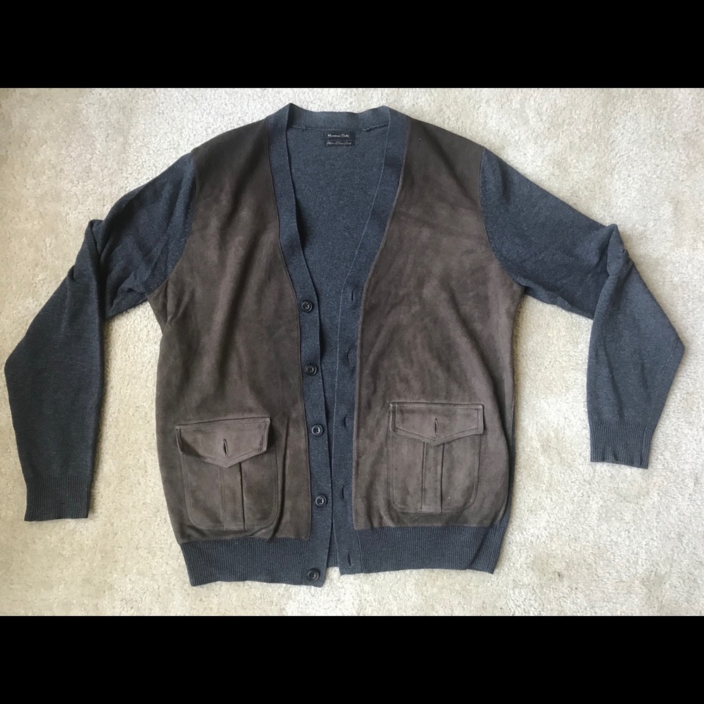 Massimo Dutti Suede Grey Wool Cardigan